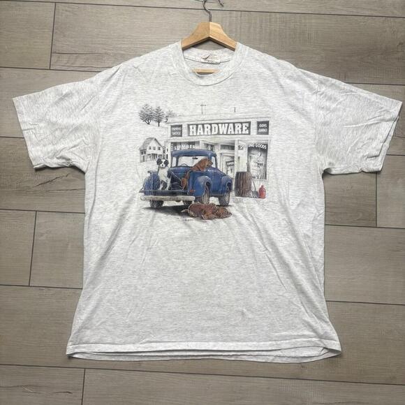 Vintage Hardware Store Dog T-Shirt XL E.D. Designs USA Made Country Graphic 90s - Picture 1 of 6